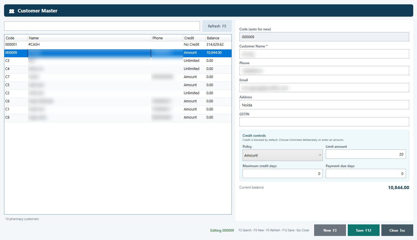 Customer master with credit controls