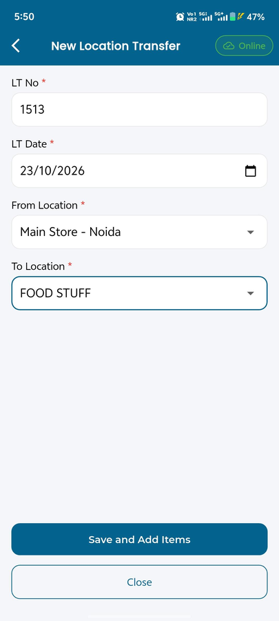 MaximOps new location transfer screen on a phone